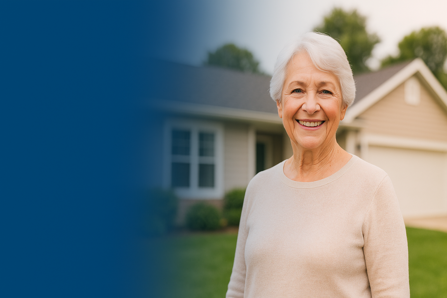 Happy homeowner standing in front of their home