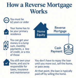 Infographic diagram showing how home equity converts into reverse mortgage cash payments