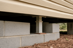 FHA-compliant foundation under a manufactured home