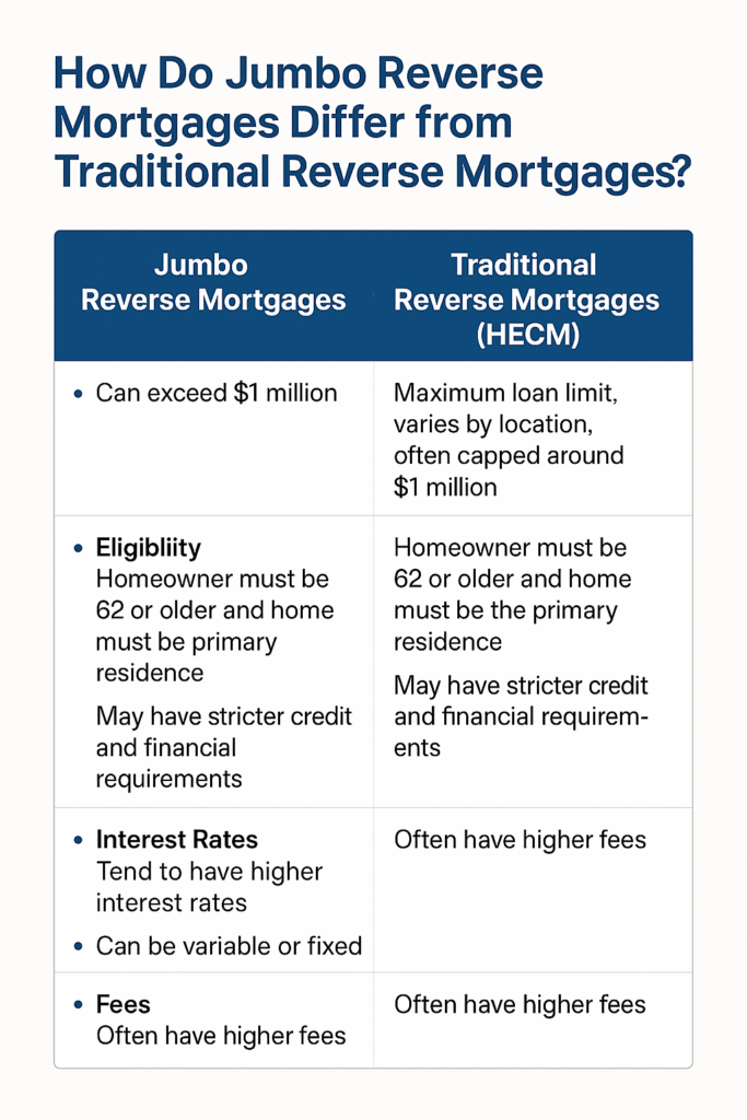 Visual comparison of jumbo reverse mortgages and traditional HECM loans