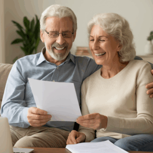 Reverse mortgage refinancing explained to a senior couple by an advisor